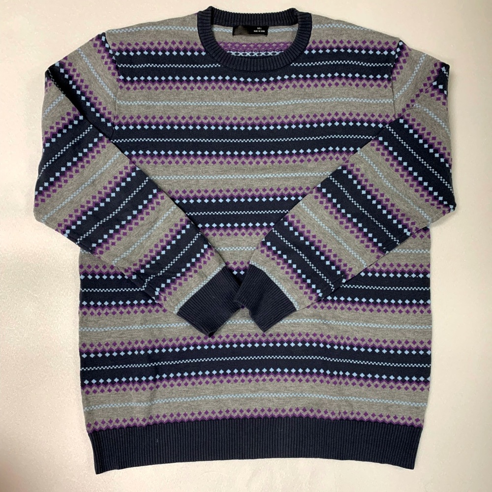 Patterned Retro Purple Blue Diamond Sweater